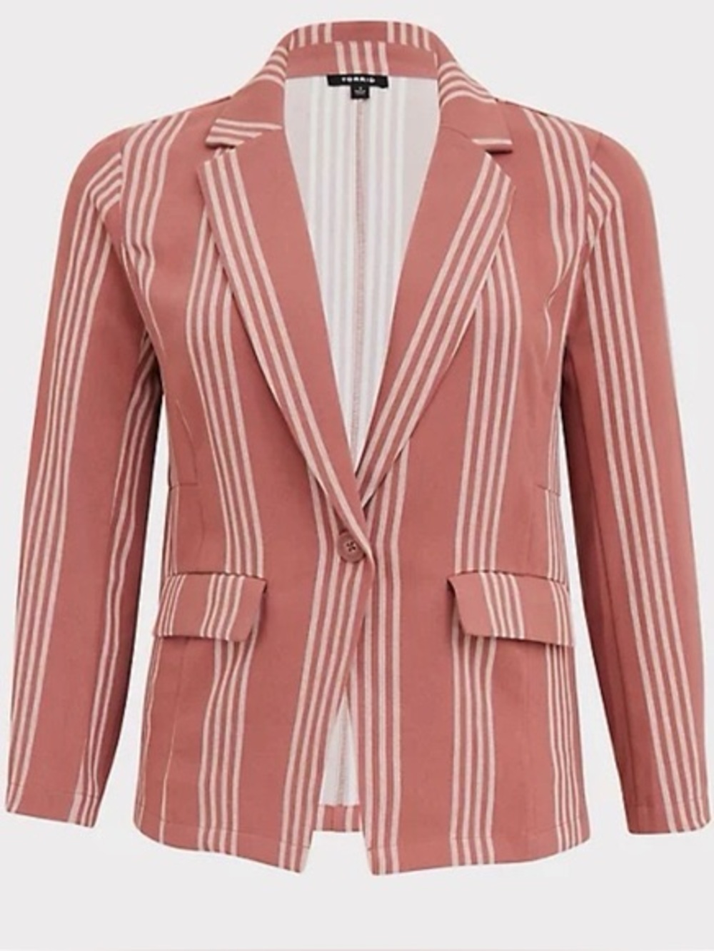 Torrid blazer Dusty Rose white Stripe Longline Boyfriend  Lightweight Plus Sz 0